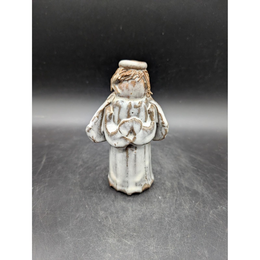 Browns Pottery Clanton Alabama Wheel Thrown Angel Figurine White Glaze Folk Art